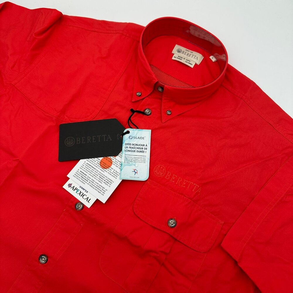 Beretta Men's TM Short Sleeve Performance Shooting Shirt, Size Large, Red Check